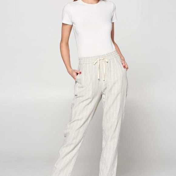 Ellison Dune Drawstring Pant Grey Stripe - Picture 1 of 8